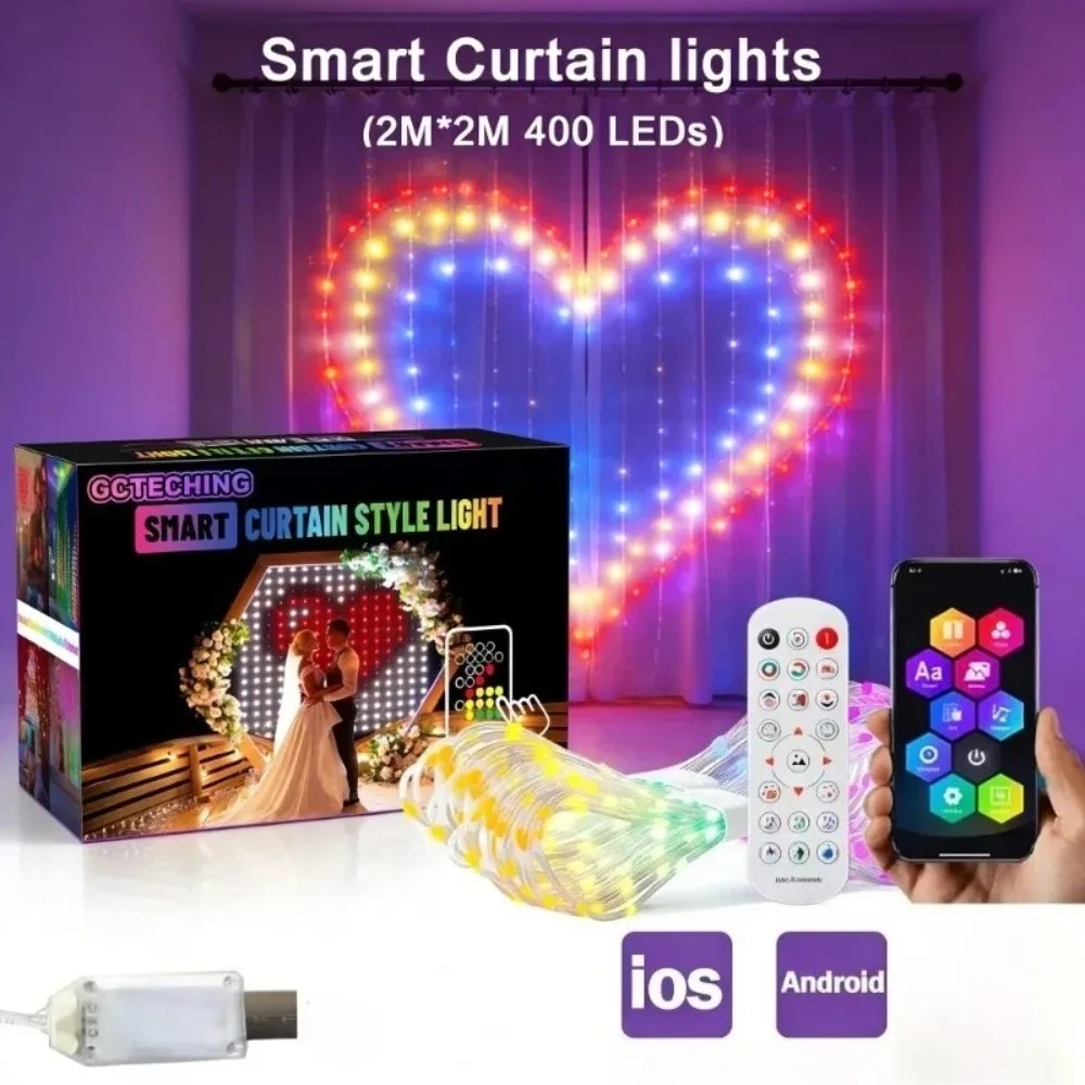 Led Lighting Wall Decor - أضواء ستارة LED خارجية بتقنية البلوتوث،