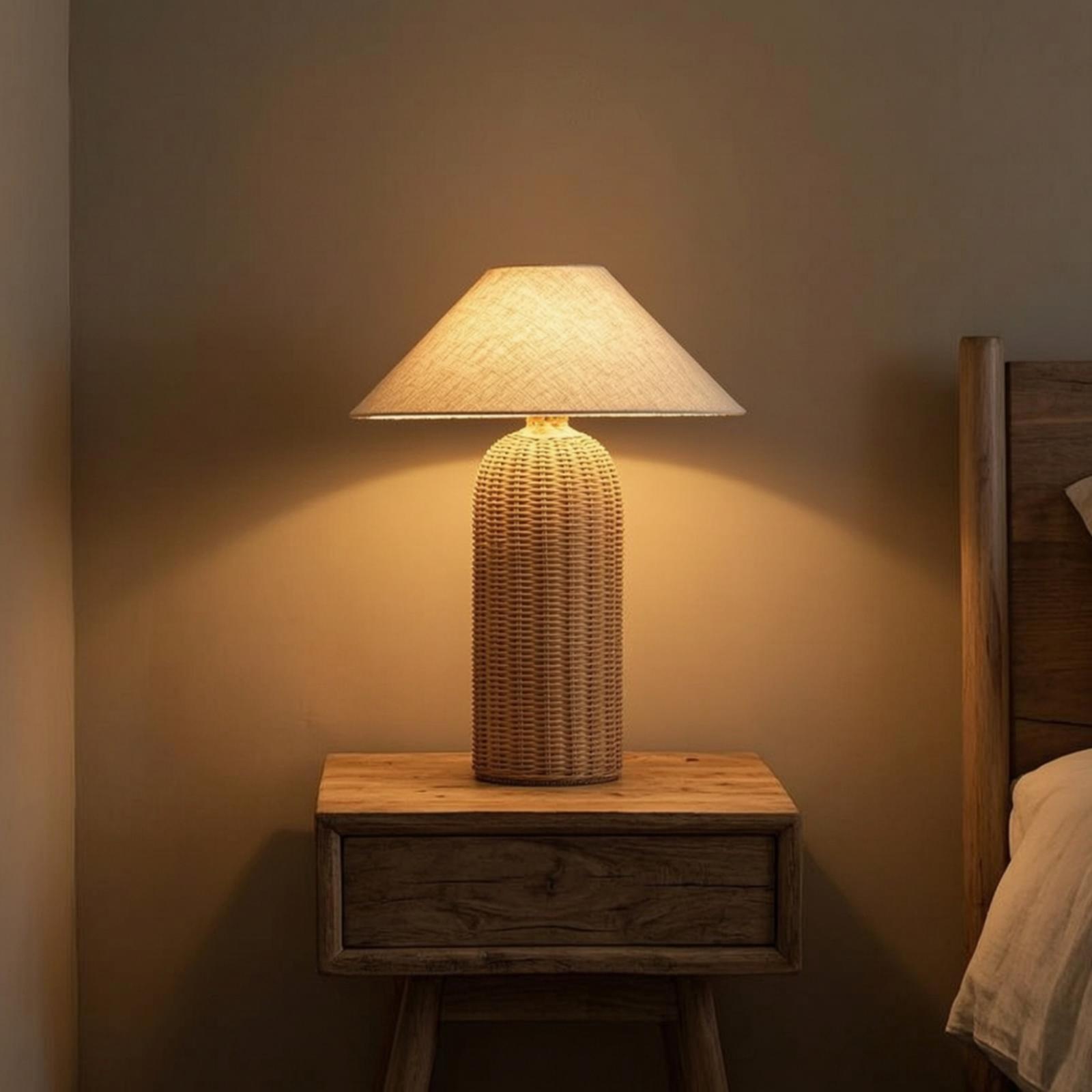 Lighting Decoration In Bedroom - مصباح طاولة جانبي بقاعدة من الروطان