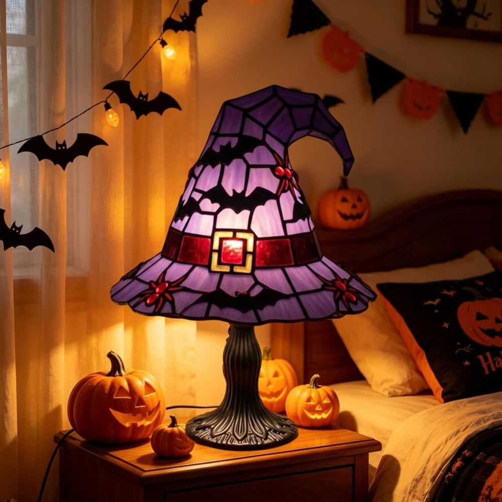 Lighting Decoration Stand - مصباح قبعة الساحرة الزجاجي الملون، ديكور