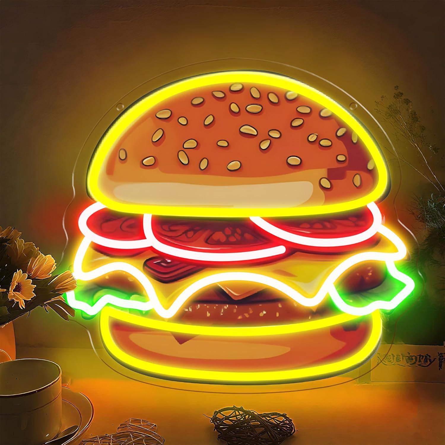 Led Lighting Wall Decor - لافتة نيون LED على شكل برجر،