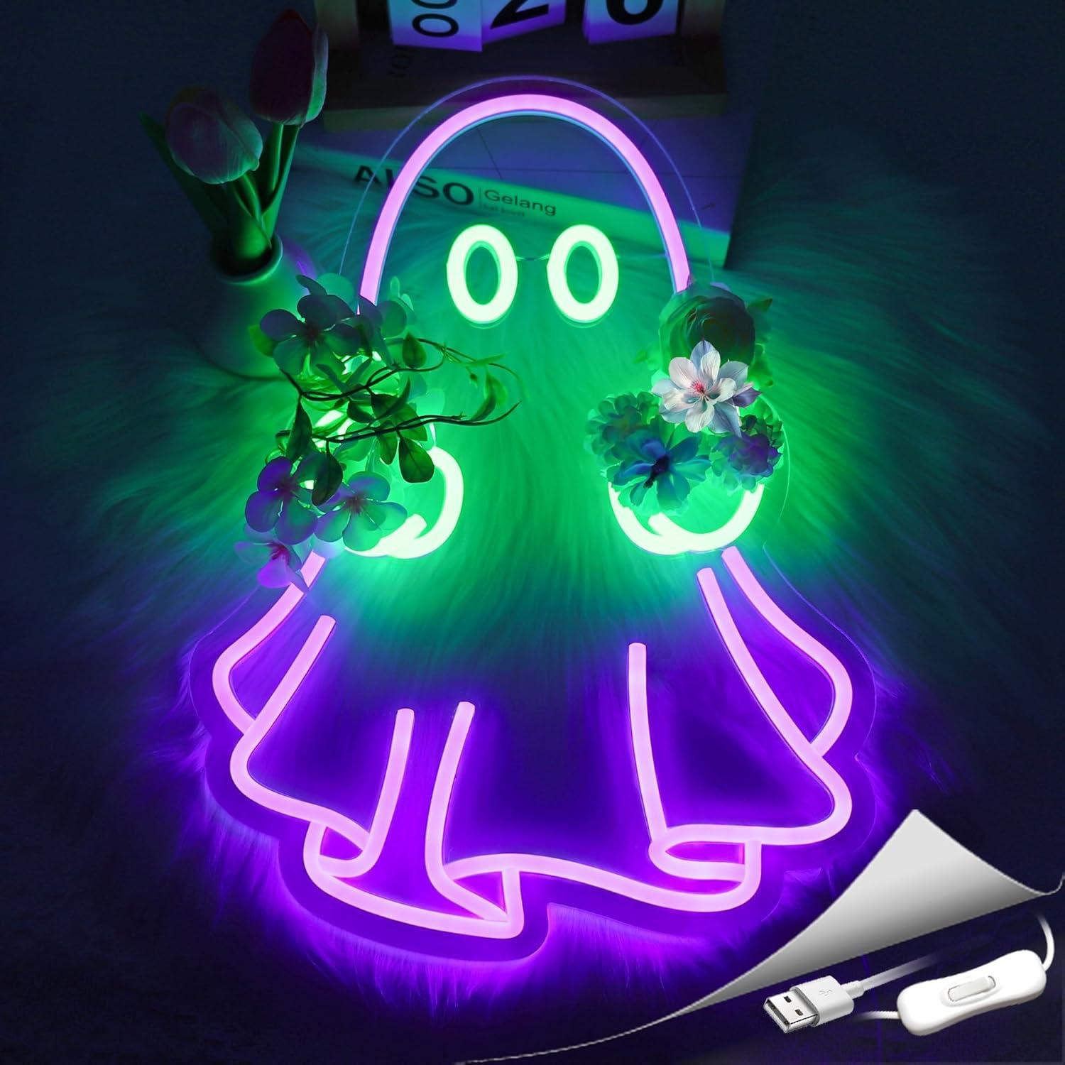 لافتة نيون على شكل شبح تعمل با - مراجعة Led Lighting Wall Decor وسعره