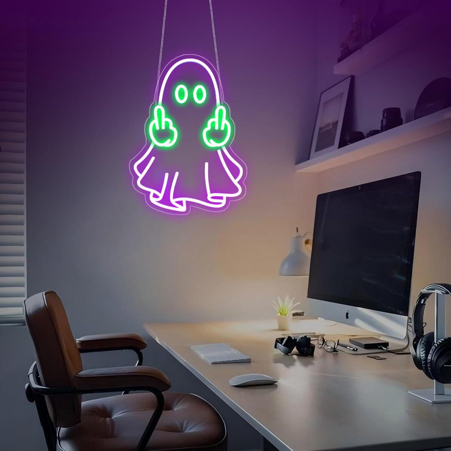 لافتة نيون على شكل شبح تعمل با - مراجعة Led Lighting Wall Decor وسعره