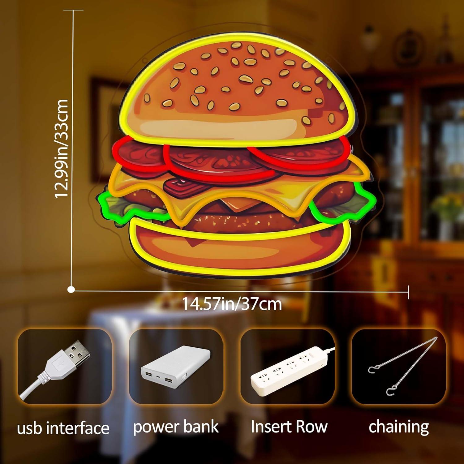 لافتة نيون LED على شكل برجر، إ - مراجعة Led Lighting Wall Decor وسعره